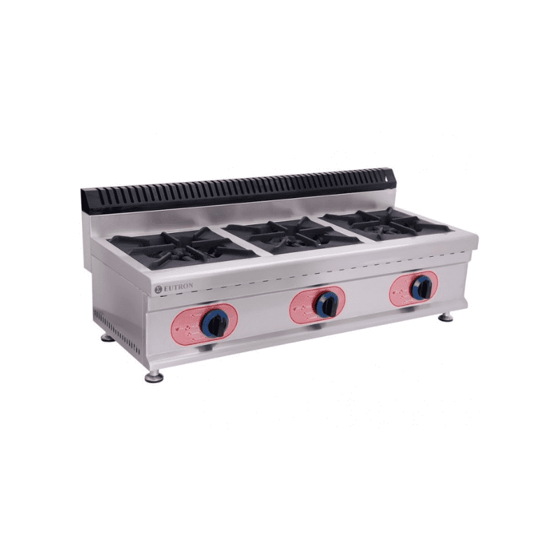 Cocina de sobremesa profesional de gas con 3 quemadores horizontal Cocina de sobremesa profesional de gas con 3 quemadores horizontal